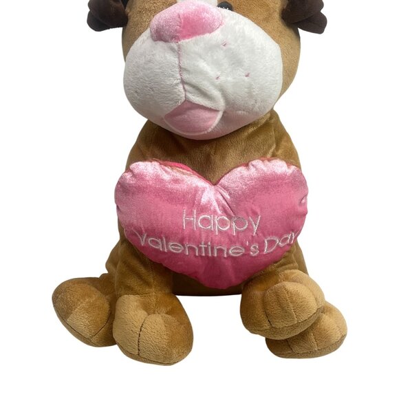 Valentine’s Day Puppy Plush Tan & Pink Heart Dog 15” - Picture 3 of 13